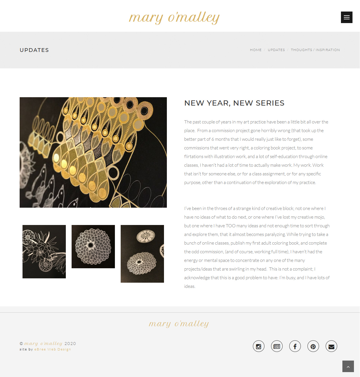 Blog posts, press and exhibitions fed to news page - maryomalleyart.com &copy; by eBree Web Design