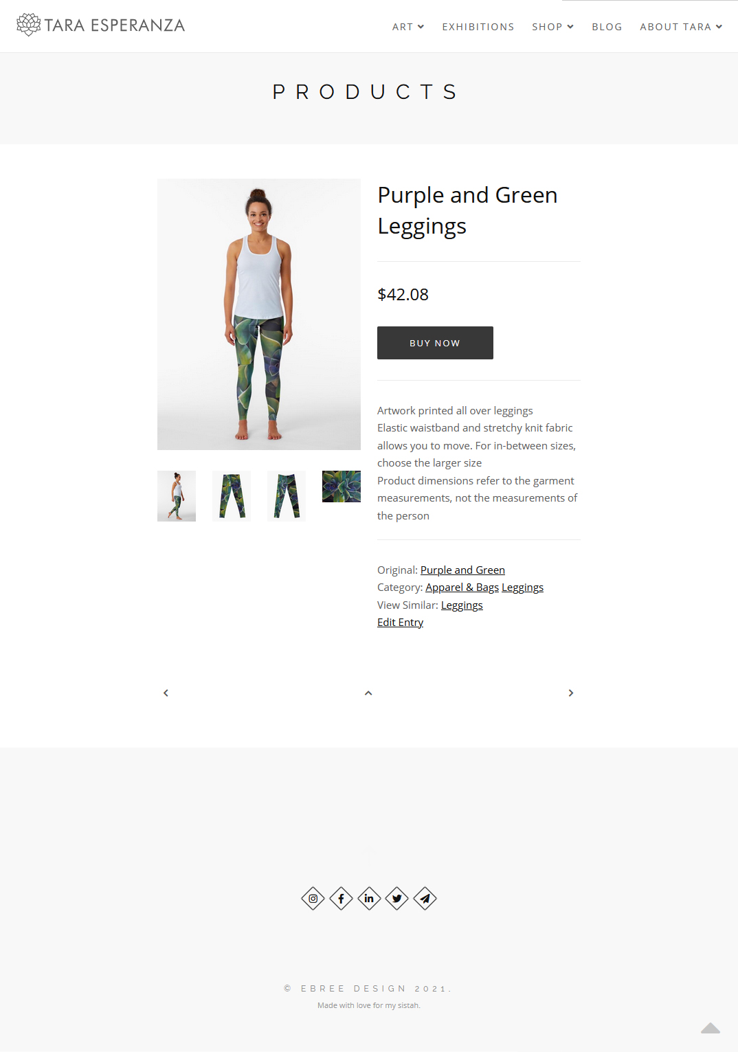 Product Detail Page - https://taraesperanza.com &copy; by eBree Web Design
